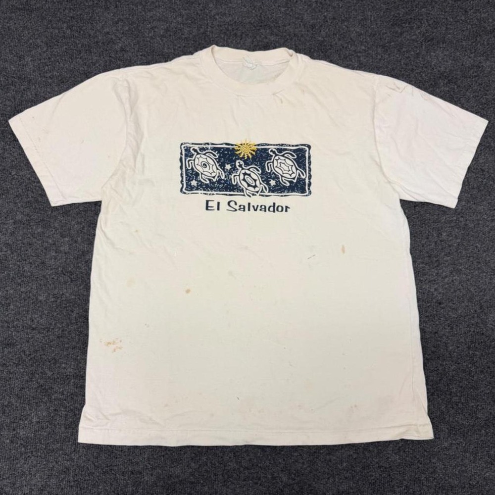 Vintage 90s Libertad El Salvador Sea Turtle Graphic T-Shirt XL Cream Mens